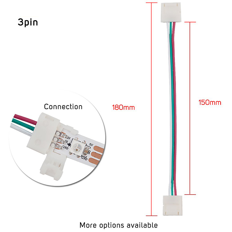 3Pin/4Pin 10mm Wide Dual End with 15cm Long Cable LED Strip Solderless DIY Connector Adapter Conductor for WS2811 WS2812B SK6812 WS2813 WS2815 Addressable LED Flexible Strip Light
